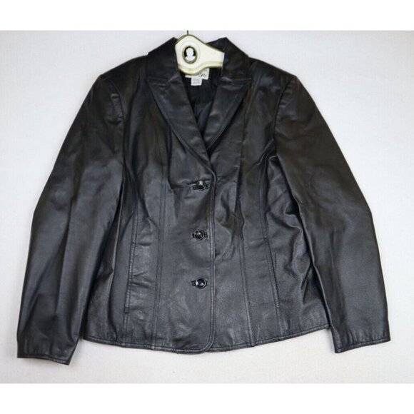 East 5th Jacket Womens Size Large Genuine Leather Black Button Front Jacket - Picture 2 of 13